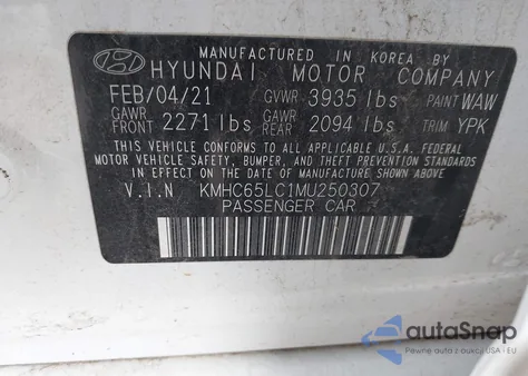 2021 Hyundai Ioniq Hybrid Blue z USA, uszkodzony, nr VIN KMHC65LC1MU250307